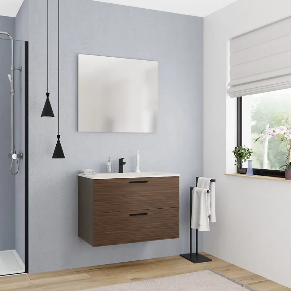 Ceramia 80 cm, meuble de salle de bain assemblé, couleur chêne (-4DW80)* Meuble Sous-Vasque