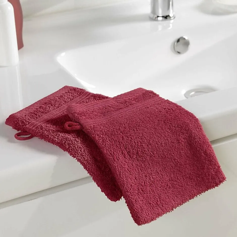 Douceur D'Intérieur 2 gants de toilette 15 x 21 cm eponge unie tendresse Rubis