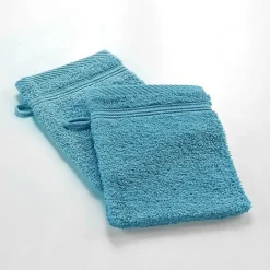 Douceur D'Intérieur 2 gants de toilette 15 x 21 cm eponge unie tendresse Bleu Paon