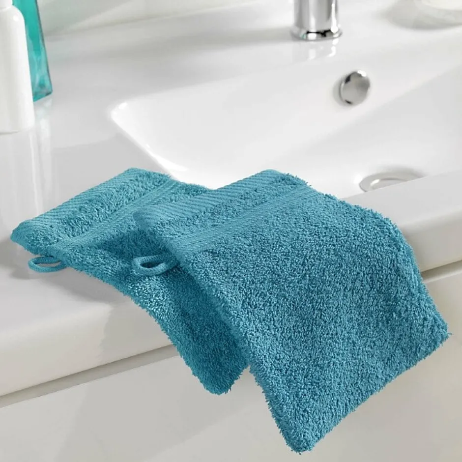 Douceur D'Intérieur 2 gants de toilette 15 x 21 cm eponge unie tendresse Bleu Paon