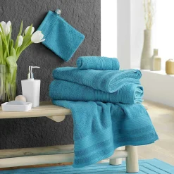 Douceur D'Intérieur 2 gants de toilette 15 x 21 cm eponge unie tendresse Bleu Paon