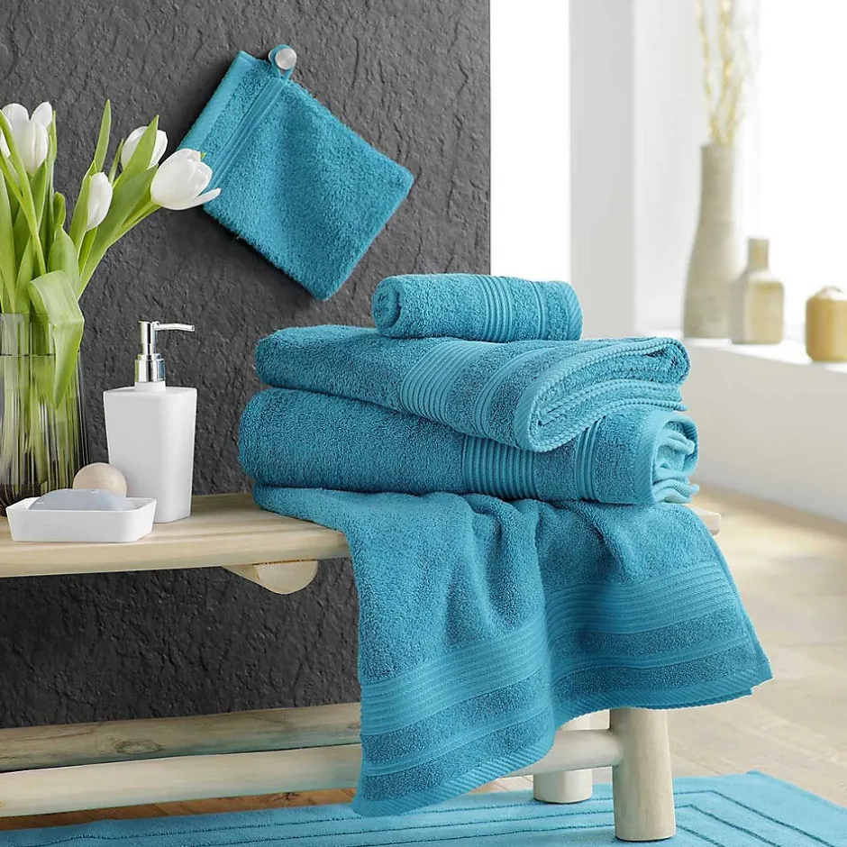 Douceur D'Intérieur 2 gants de toilette 15 x 21 cm eponge unie tendresse Bleu Paon