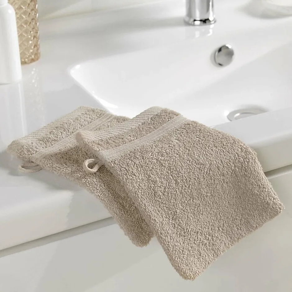 Douceur D'Intérieur 2 gants de toilette 15 x 21 cm eponge unie tendresse Taupe* Serviette De Toilette