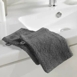 Douceur D'Intérieur 2 gants de toilette 15 x 21 cm eponge unie tendresse Anthracite* Serviette De Toilette