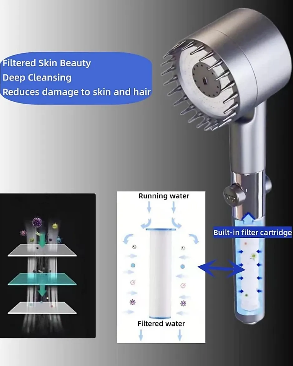 Deko 3 modes réglables, pommeau de douche massant anticalcaire avec fonction d'arrêt, pommeau de douche d'hydrothérapie