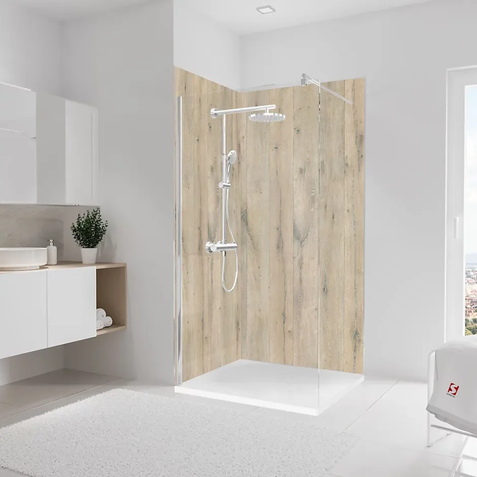 Schulte 2 panneaux muraux de salle de bains l.100 x H.210 cm, effet chêne vieilli, DecoDesign