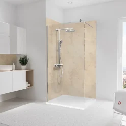 Schulte 2 panneaux muraux de salle de bains l.100 x H.210 cm, effet pierre beige, DecoDesign