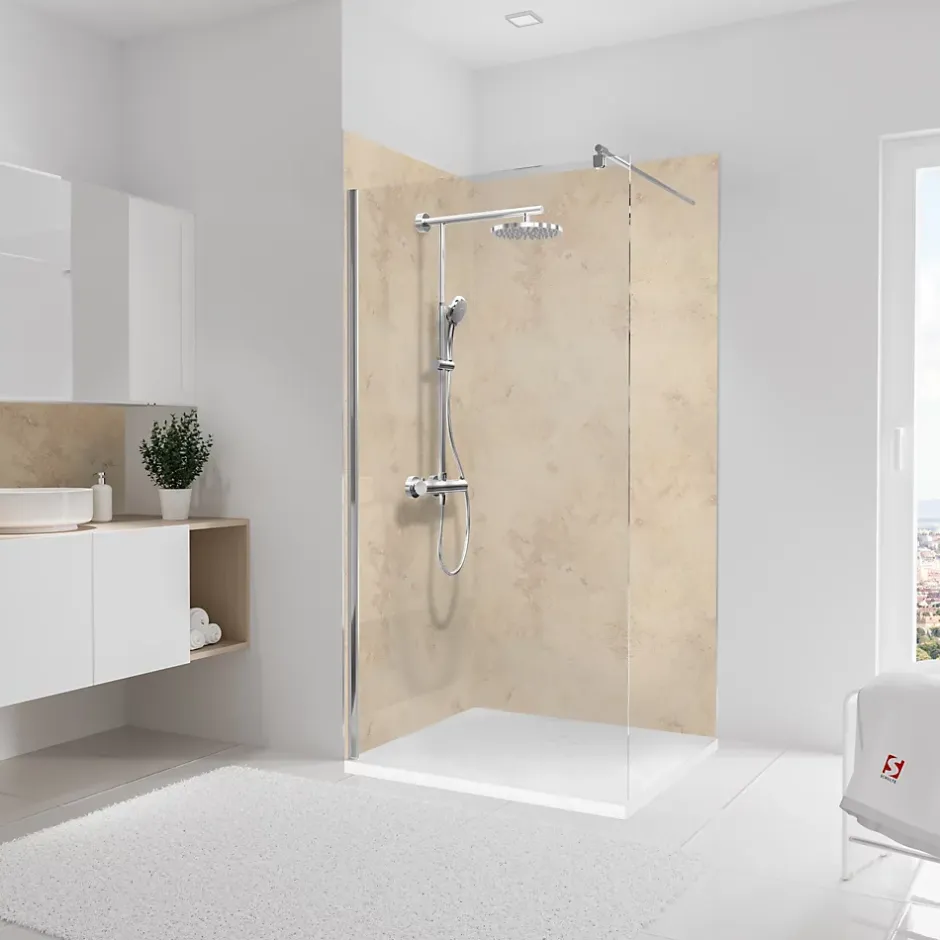 Schulte 2 panneaux muraux de salle de bains l.100 x H.210 cm, effet pierre beige, DecoDesign