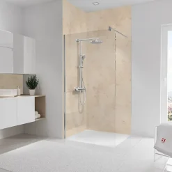 Schulte 2 panneaux muraux de salle de bains l.100 x H.255 cm, effet pierre beige, DecoDesign