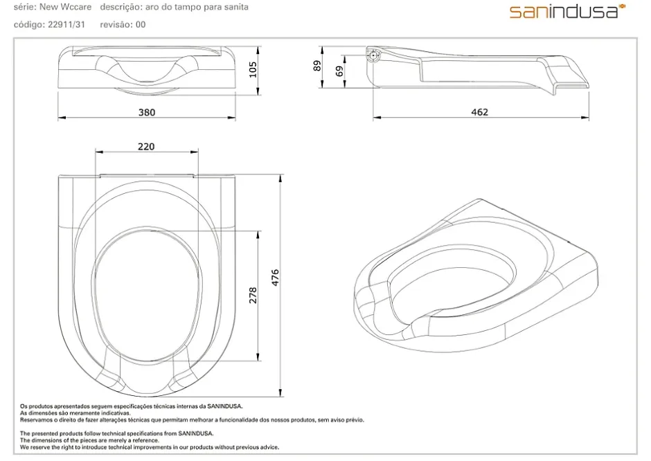 Sanindusa Abattant de WC a ouverture frontale PMR normes handicapé New WC Care blanc