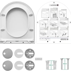 Anycée Max Abattant de WC avec Système d'abaissement Automatique et Bouton-poussoir Mono-touche, en Forme de D, ANYCEE MAX Abattant WC* Abattant Wc