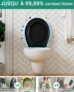 Anycée Max Abattant de WC avec Système d'abaissement Automatique, ANYCEE MAX Couvercle de Toilette en Duroplast, en Forme O, Noir* Abattant Wc