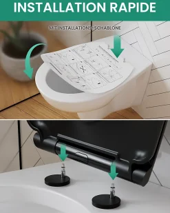 Anycée Max Abattant de WC avec Système d'abaissement Automatique, ANYCEE MAX Couvercle de Toilette en Duroplast, en Forme O, Noir* Abattant Wc