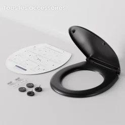 Anycée Max Abattant de WC avec Système d'abaissement Automatique, ANYCEE MAX Couvercle de Toilette en Duroplast, en Forme O, Noir* Abattant Wc