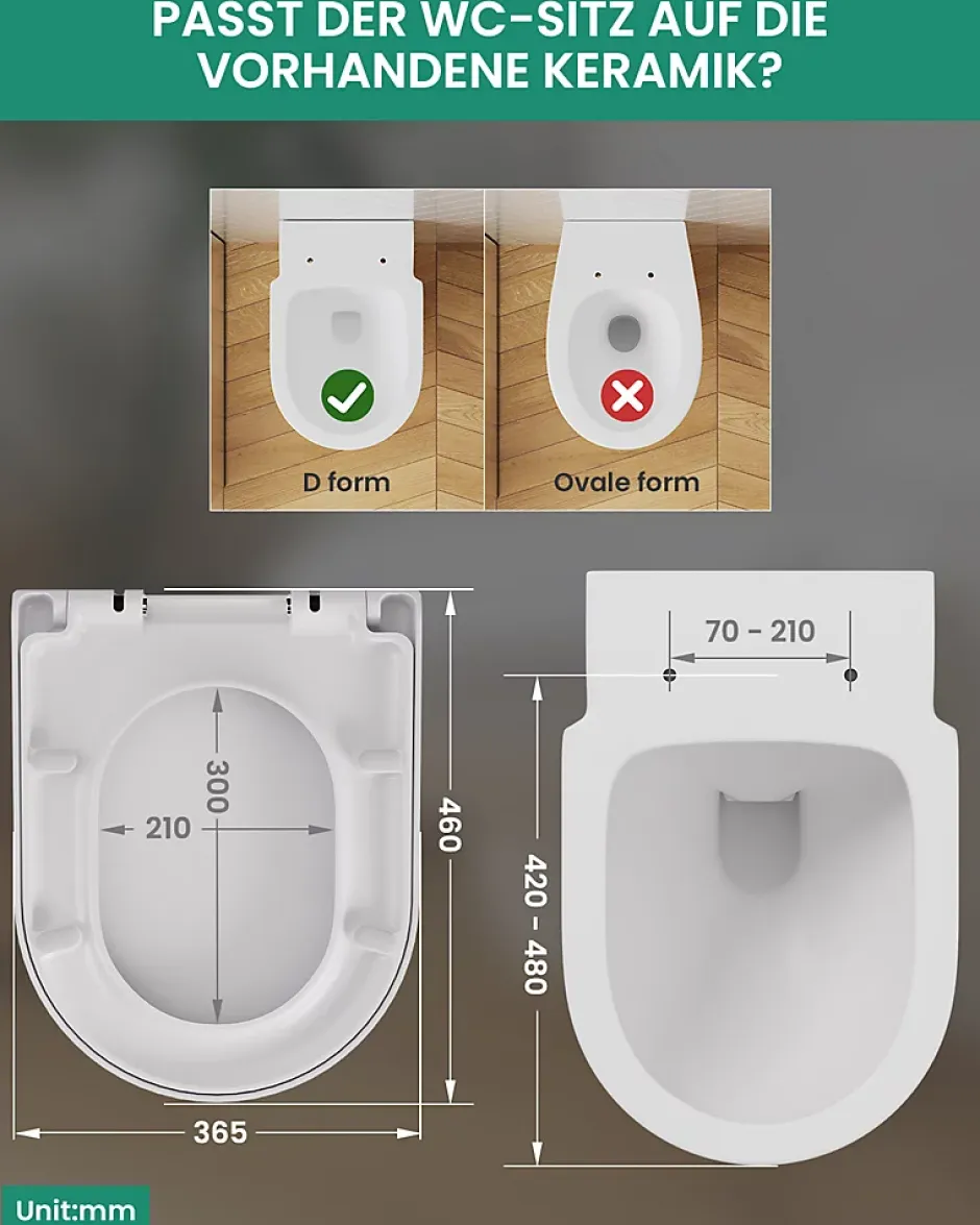Anycée Max Abattant WC avec Système d'abaissement Automatique en Duroplast, ANYCEE MAX Couvercle de Toilette, en Forme de D