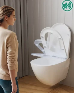 Anycée Max Abattant WC avec Système d'abaissement Automatique en Duroplast, ANYCEE MAX Couvercle de Toilette, en Forme de D