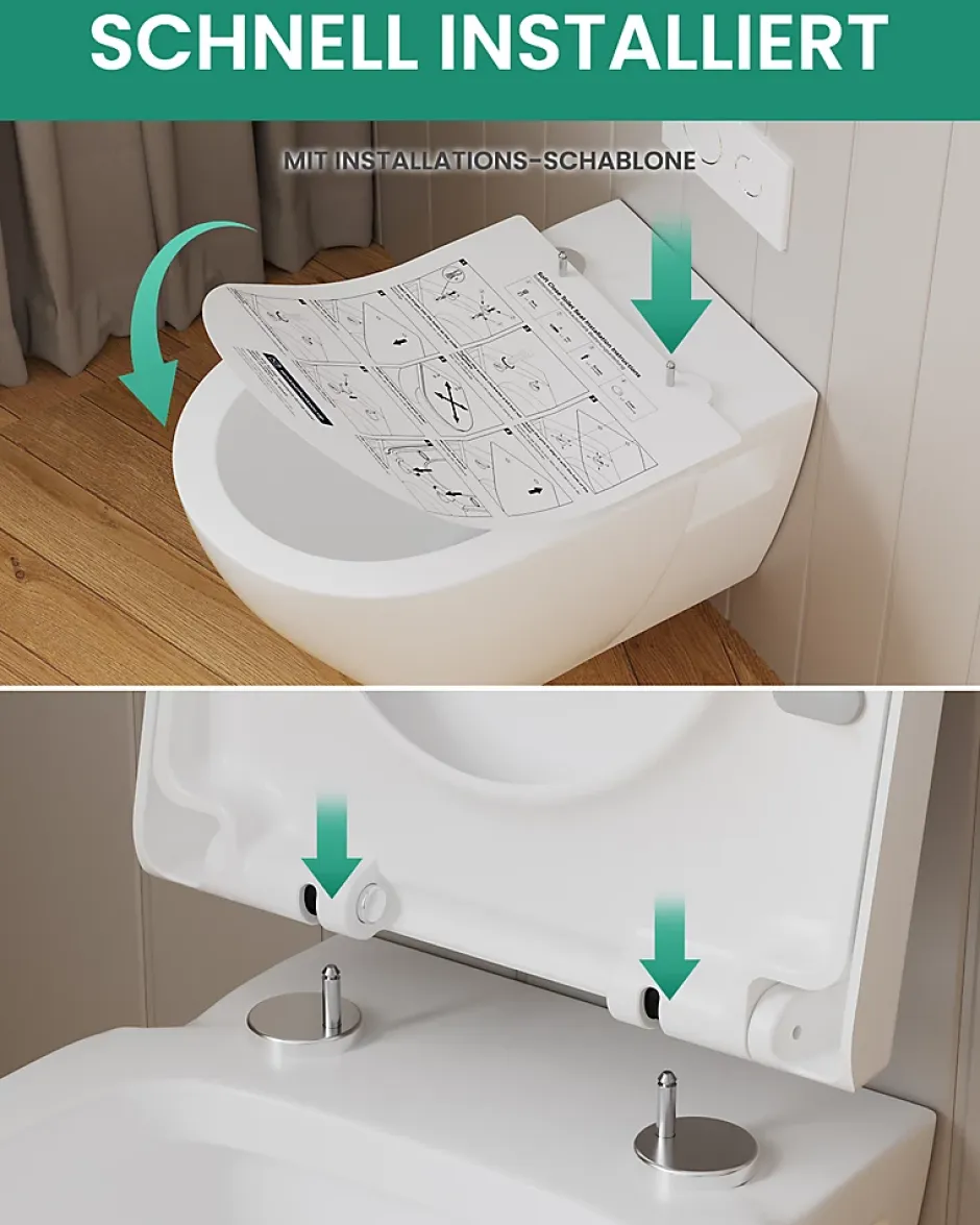 Anycée Max Abattant WC avec Système d'abaissement Automatique en Duroplast, ANYCEE MAX Couvercle de Toilette, en Forme de D