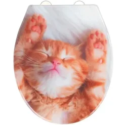 Wenko Abattant WC Chaton - Bois - Blanc et orange* Abattant Wc