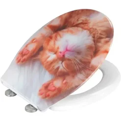Wenko Abattant WC Chaton - Bois - Blanc et orange* Abattant Wc