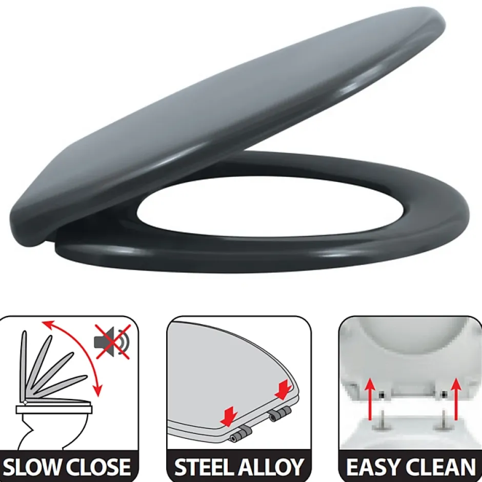 Spirella Abattant wc EASY CLIP Thermo Dur Gris Charnières Inox* Abattant Wc