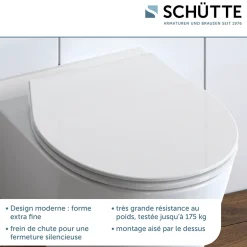 Schütte Abattant WC extra fin en duroplast SLIM avec frein de chute Blanc* Abattant Wc