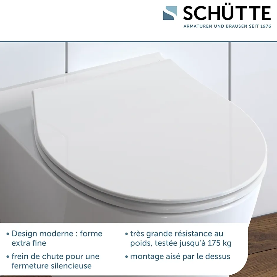 Schütte Abattant WC extra fin en duroplast SLIM avec frein de chute Blanc* Abattant Wc