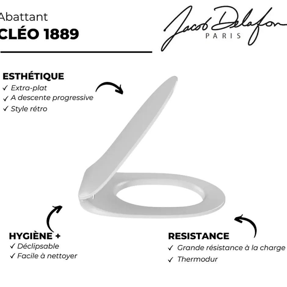 Jacob Delafon Abattant WC extra-plat Cléo 1889 à descente progressive et déclipsable blanc* Abattant Wc