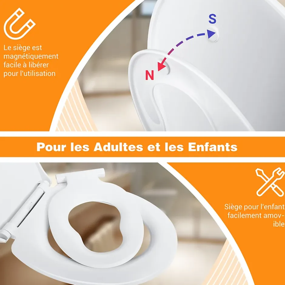 Todot Abattant WC Familial avec Siège Enfant Magnétique Retirable et Frein de Chute