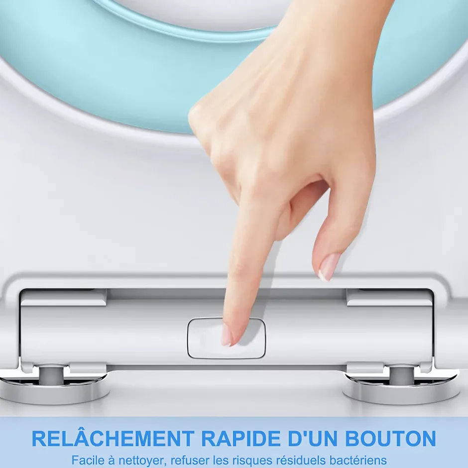 Todot Abattant WC Familial forme Ovale avec Siège Enfant Bleu Magnétique Retirable et Frein de Chute* Abattant Wc