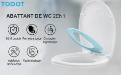 Todot Abattant WC Familial forme Ovale avec Siège Enfant Bleu Magnétique Retirable et Frein de Chute* Abattant Wc