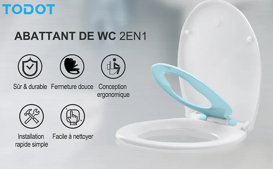 Todot Abattant WC Familial forme Ovale avec Siège Enfant Bleu Magnétique Retirable et Frein de Chute* Abattant Wc