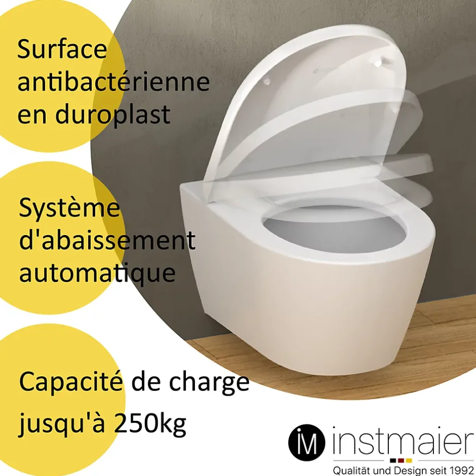 Instmaier Abattant WC forme en D en duroplast blanc avec frein de chute ALMA* Abattant Wc