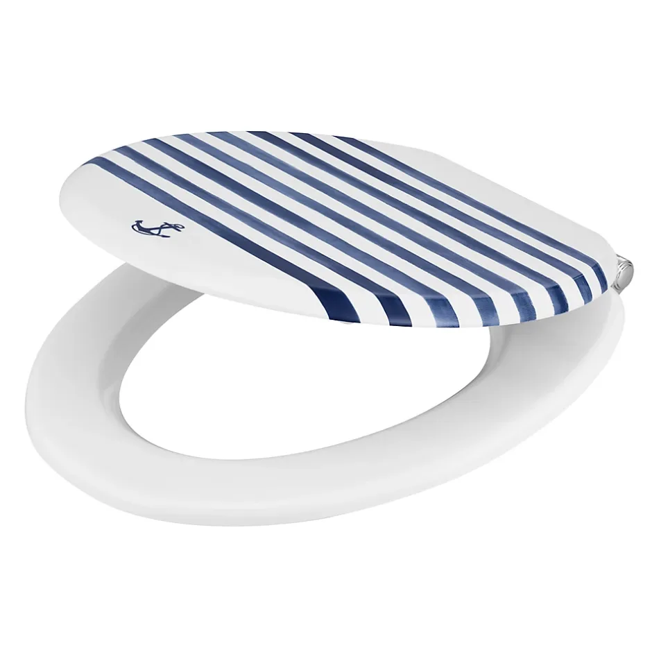 GoodHome Abattant WC Pilica coloris blanc et bleu en bois avec frein de chute