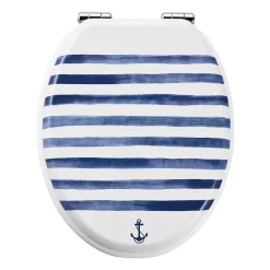 GoodHome Abattant WC Pilica coloris blanc et bleu en bois avec frein de chute