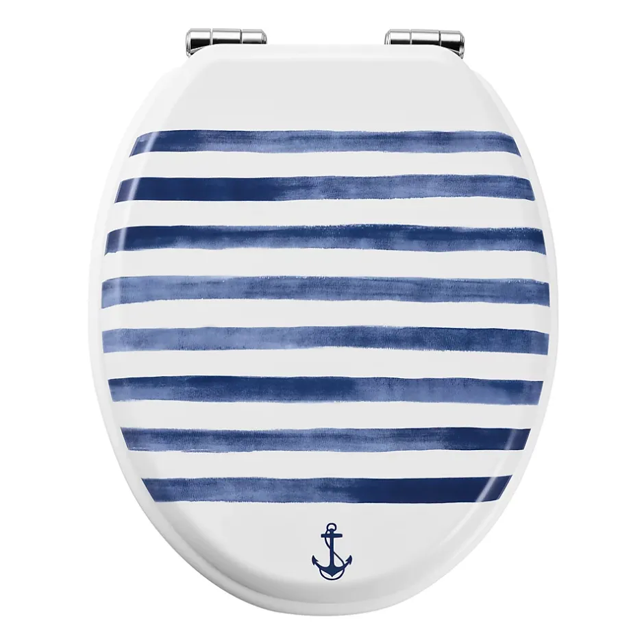 GoodHome Abattant WC Pilica coloris blanc et bleu en bois avec frein de chute