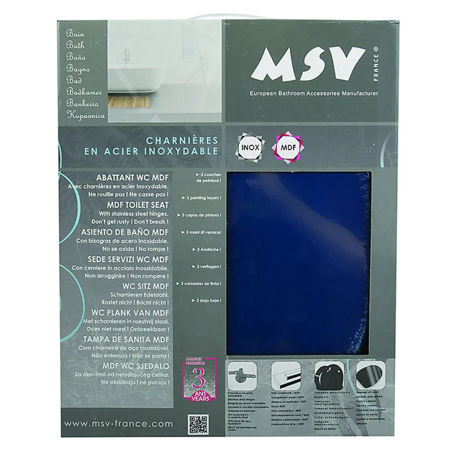 MSV Abattant Wc MDF Bleu Marine - - Universel - Fixation par le dessus avec entraxe universelle