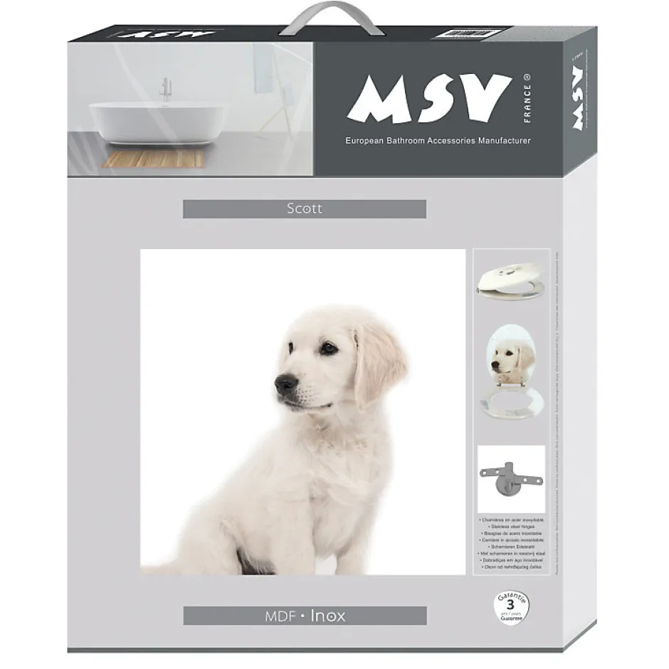 MSV Abattant wc MDF Dog SCOTT Beige Charnières Inox* Abattant Wc
