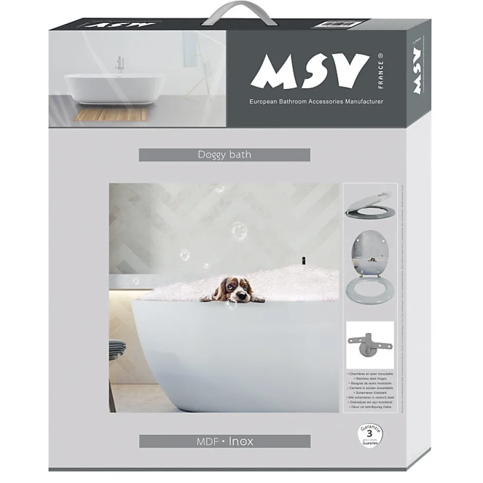 MSV Abattant wc MDF Doggy Bath Charnières Inox