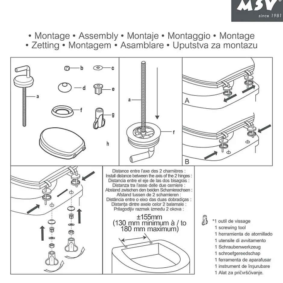 MSV Abattant wc MDF Doggy Bath Charnières Inox