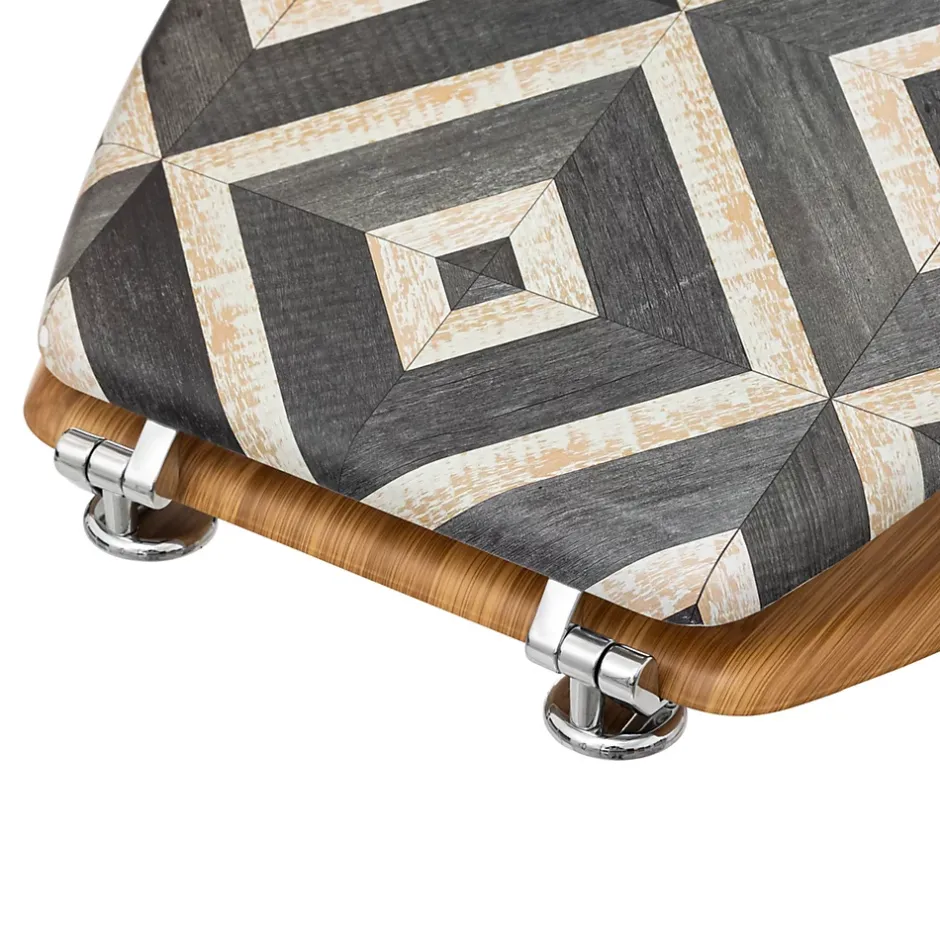 5Five Abattant WC motifs canva blanc et noir et lunette effet bois,