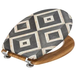5Five Abattant WC motifs canva blanc et noir et lunette effet bois,