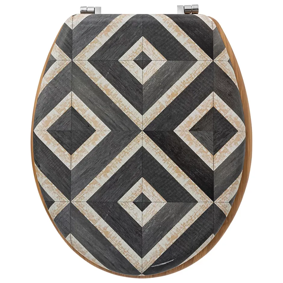 5Five Abattant WC motifs canva blanc et noir et lunette effet bois,