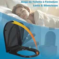 Todot Abattant WC Noir Déclipsable Forme D avec Frein de Chute