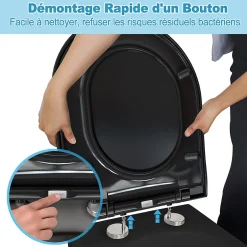 Todot Abattant WC Noir Déclipsable Forme D avec Frein de Chute