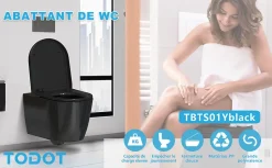 Todot Abattant WC Noir Déclipsable Forme D avec Frein de Chute