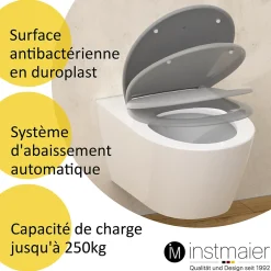 Instmaier Abattant WC ovale en duroplast gris avec frein de chute ALMA* Abattant Wc