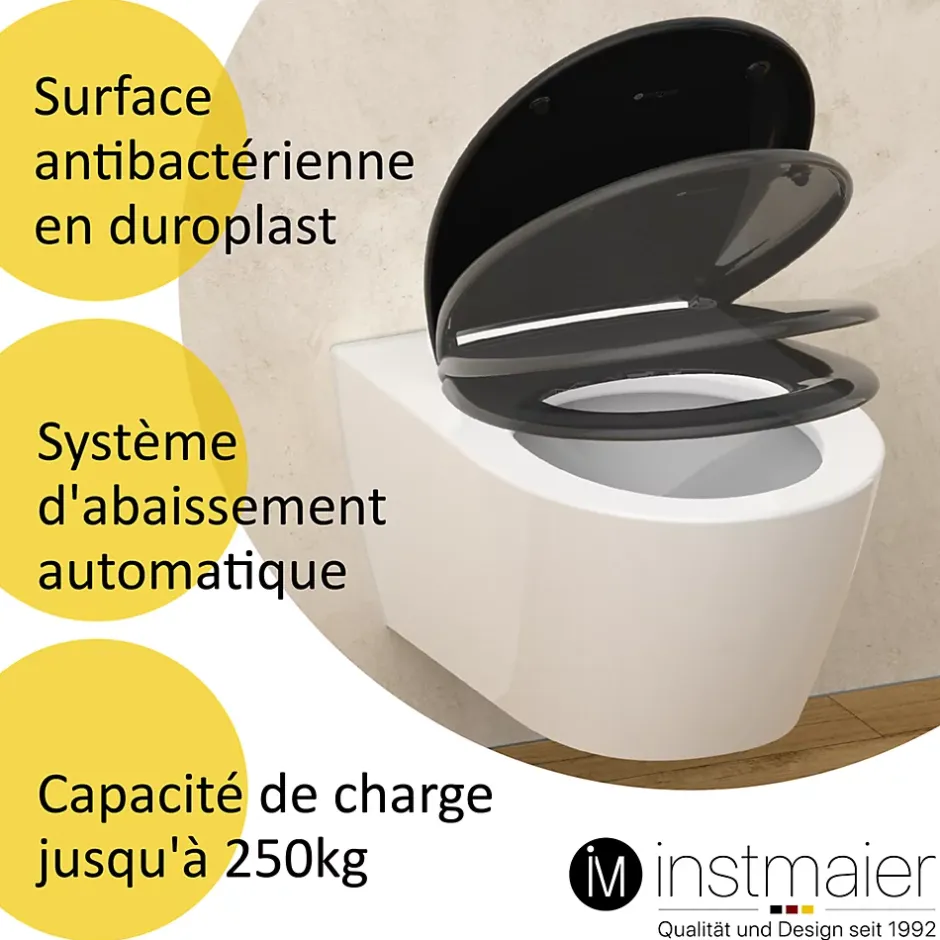 Instmaier Abattant WC ovale en duroplast noir avec frein de chute ALMA* Abattant Wc