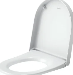 Duravit Abattant WC plastique Blanc forme D, Lunette toilettes universel à frein de chute / fermeture amortie - 37,5x41,7x5,1cm - Univavo