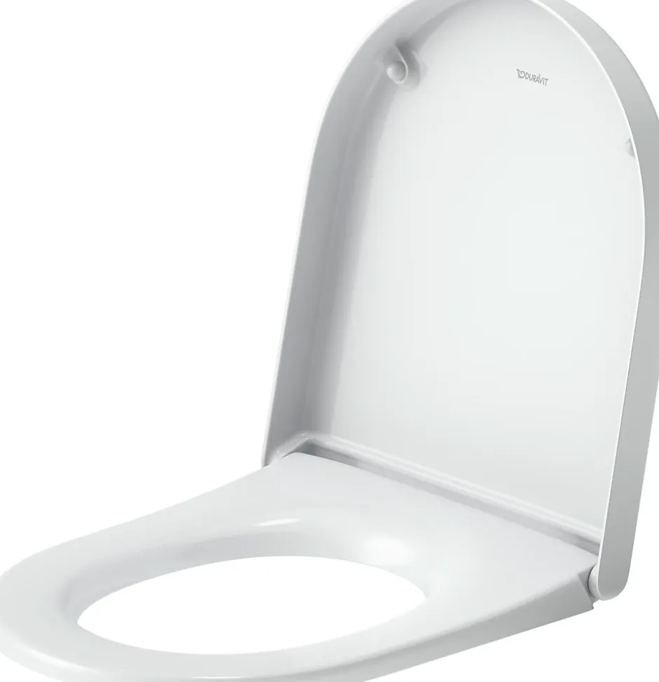 Duravit Abattant WC plastique Blanc forme D, Lunette toilettes universel à frein de chute / fermeture amortie - 37,5x41,7x5,1cm - Univavo