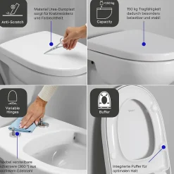 Duravit Abattant WC plastique Blanc forme D, Lunette toilettes universel à frein de chute / fermeture amortie - 37,5x41,7x5,1cm - Univavo